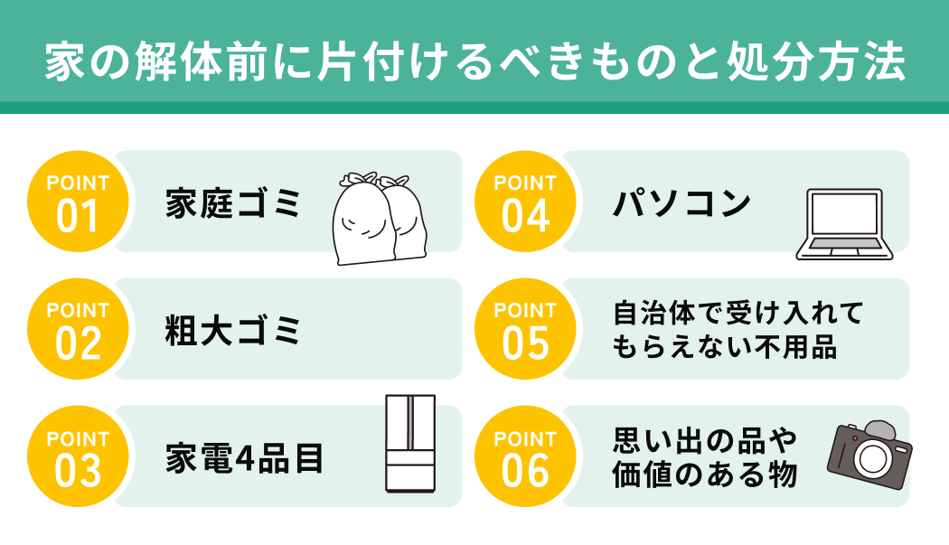 家の解体前に片付けるべきものと処分方法