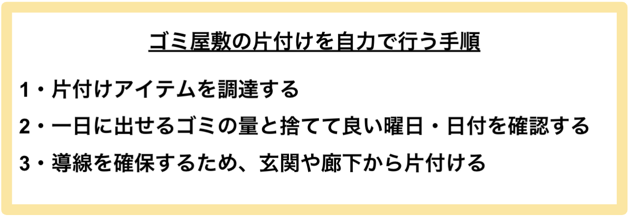 ゴミ屋敷の片付けを自分で行う場合の手順